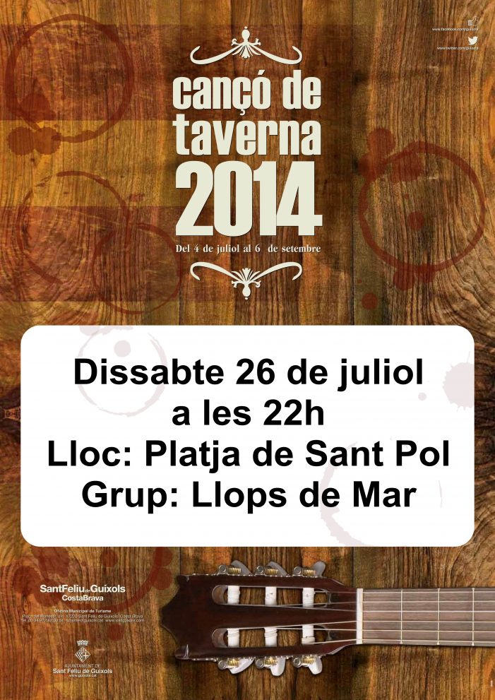 Dissabte 26 de juliol CANÇÓ DE TAVERNA