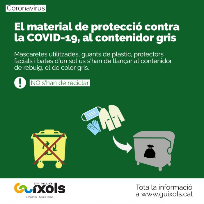El material de protecció utilitzat contra el coronavirus s’ha de llançar al contenidor gris